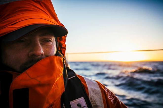 Onboard Team Alvimedica - Ryan Houston during a cold sunset back on the open ocean - Leg five to Itajai -  Volvo Ocean Race 2015 ©  Amory Ross / Team Alvimedica
